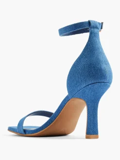 Denim Heeled Sandal with Ankle Strap