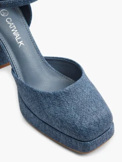 Denim Platform Heel with Ankle Strap