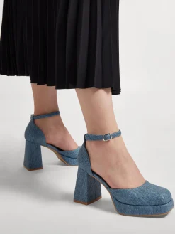 Denim Platform Heel with Ankle Strap