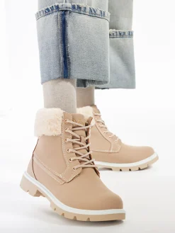 Faux Fur Apricot Lace-Up Winter Boots
