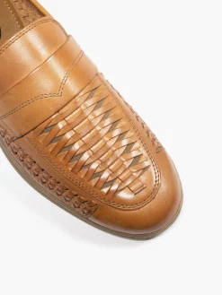 Formal Leather Tan Woven Slip-on Loafer