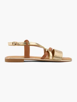 Gold and Brown Strapped Flat Sandal