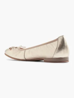 Gold Leather Ballerina with Bow Detail