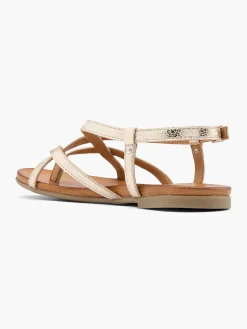 Gold Leather Strapped Flat Sandal