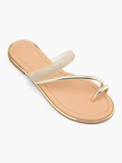 Gold Metallic and Gem Detailed Flat Sandal