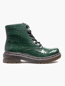 Green Rieker Croc Print Lace Up Ankle Boot