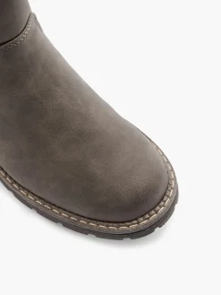 Grey Faux Fur Lined Tall Boot with Buckle Detail