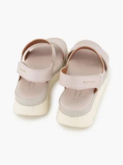 Grey Leather Ankle Strap Flat Sandal