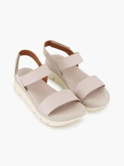 Grey Leather Ankle Strap Flat Sandal