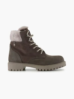 Grey Leather Suede Faux Fur Lined Lace Up Boot