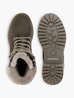 Grey Leather Suede Faux Fur Lined Lace Up Boot