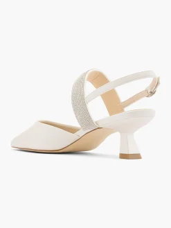 Ivory Jewelled Strap Slingback Kitten Heel