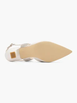 Ivory Jewelled Strap Slingback Kitten Heel