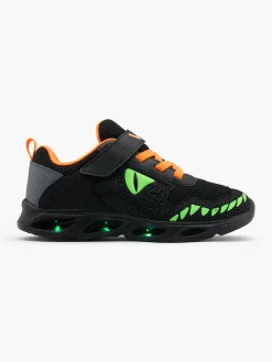 Junior Black/Green/Orange Light Up Velcro Trainers