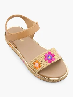 Junior Girl Raffia Sandal With Floral Detail