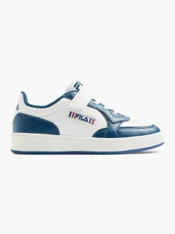 Junior White/Blue Velcro Court Trainers