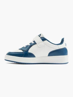 Junior White/Blue Velcro Court Trainers