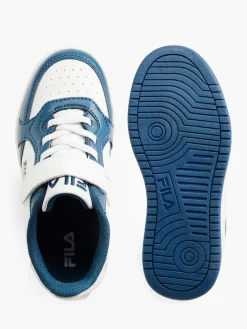 Junior White/Blue Velcro Court Trainers