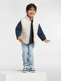 Junior White/Blue Velcro Court Trainers