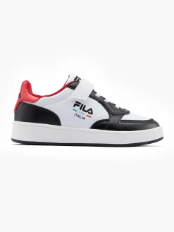Junior White/Red/Black Court Velcro Trainers