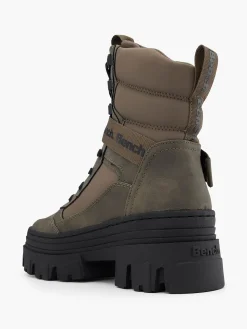 Khaki Chunky Faux Fur Lined Biker Boot