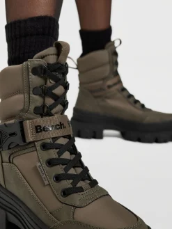 Khaki Chunky Faux Fur Lined Biker Boot