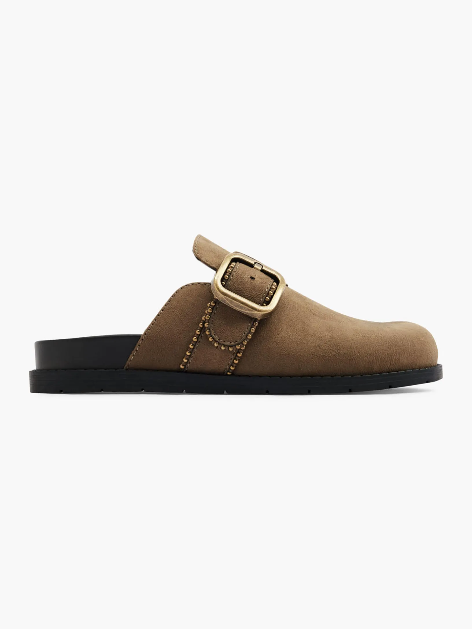 Khaki Closed Toe Footbed with Buckle and Stud Detail