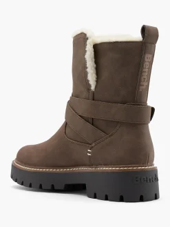 Khaki Fur Lined Buckled Ankle Boot