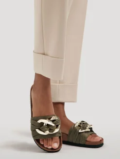 Khaki Slip On Mule with Chain Detail