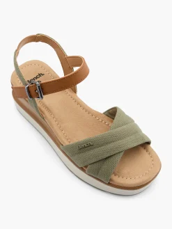 Khaki Wood Effect Wedge Heeled Sandal