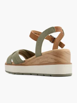 Khaki Wood Effect Wedge Heeled Sandal