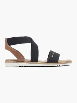 Ladies Bench Black and Tan Elasticated Sandals