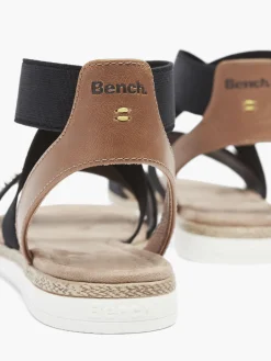 Ladies Bench Black and Tan Elasticated Sandals
