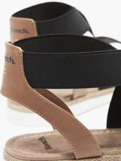 Ladies Bench Black and Tan Elasticated Sandals