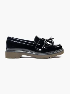 Ladies Black Chunky Patent Tassel Loafers