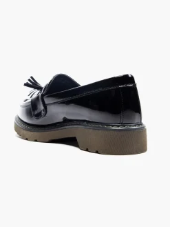 Ladies Black Chunky Patent Tassel Loafers