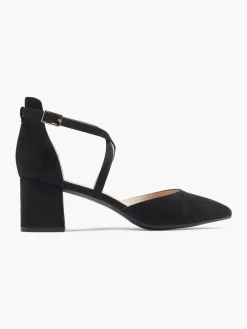 Ladies Black Cross Over Block Heel