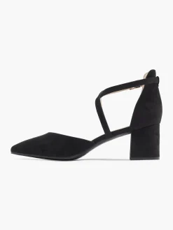 Ladies Black Cross Over Block Heel