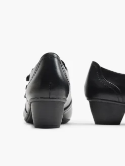 Ladies Black Slip On Heeled Shoe