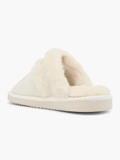 Ladies Cream Mule Slippers