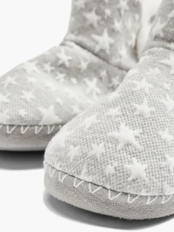 Ladies Grey Star Slipper Boots