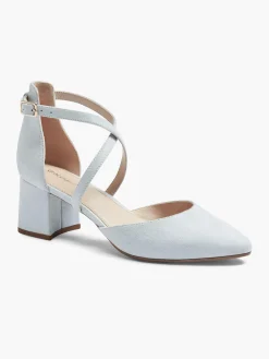 Ladies Light Blue Cross Over Heeled Sandal