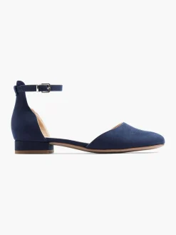 Ladies Navy Ankle Strap Ballerina Shoe