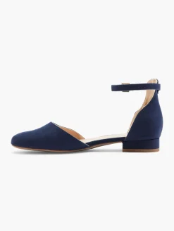 Ladies Navy Ankle Strap Ballerina Shoe