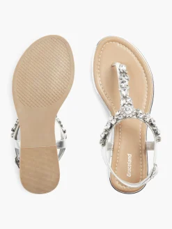 Ladies Silver Gem Detail Sandals