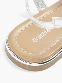 Ladies Silver Gem Detail Sandals