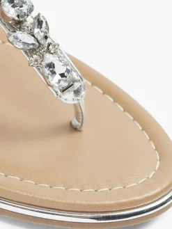 Ladies Silver Gem Detail Sandals
