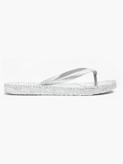 Ladies Silver Glitter Flip-flops