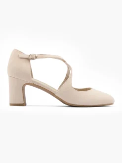 Leather Nude Cross Strapped Heeled Court Shoe