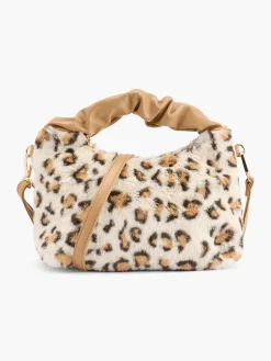 Leopard Print Fluffy Handbag with Adjustable Shoulder Strap